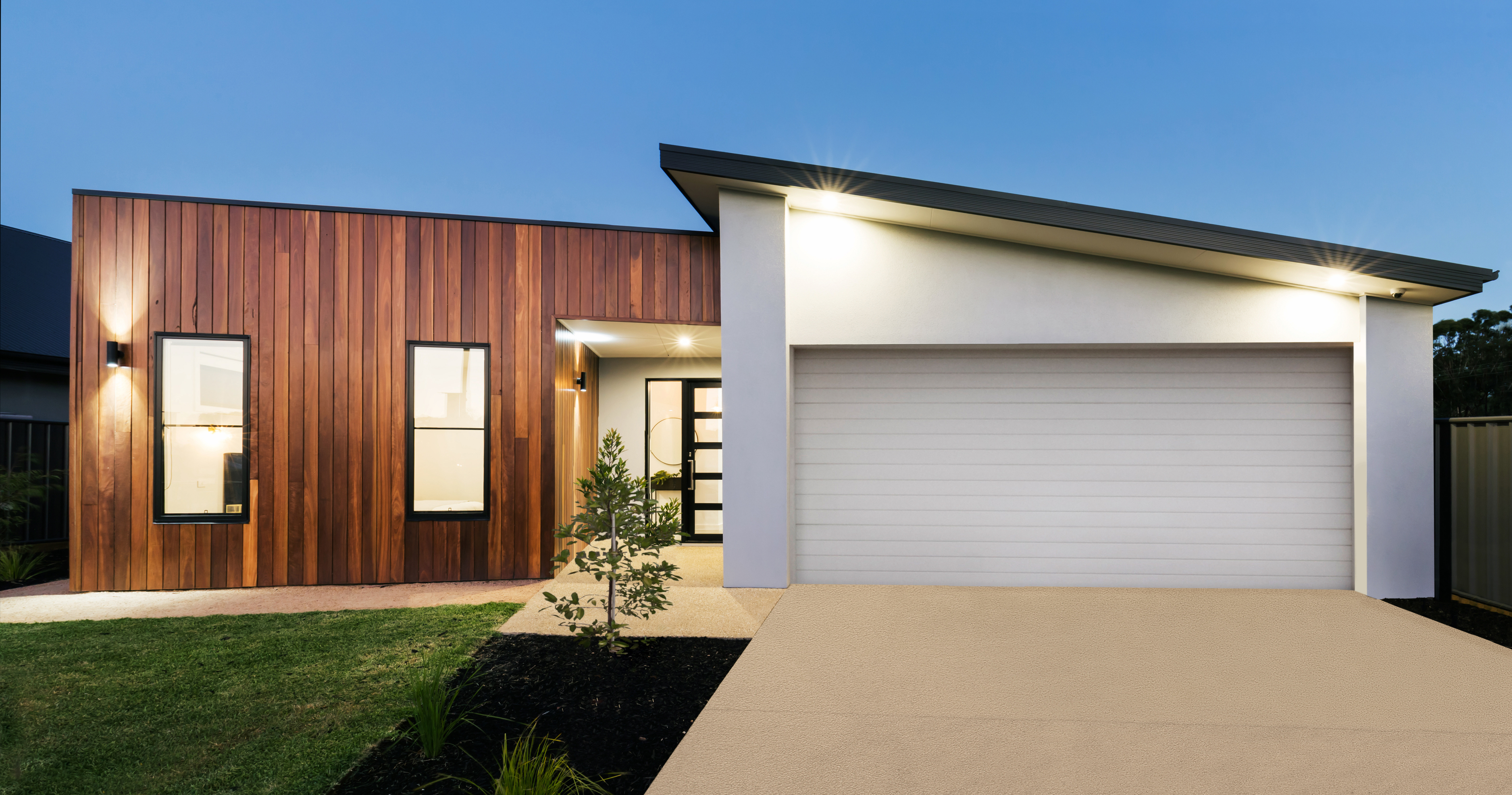Contemporary home with skillion or shed roof design